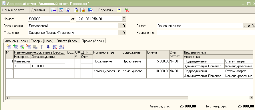 Авансовый отчет - Прочее